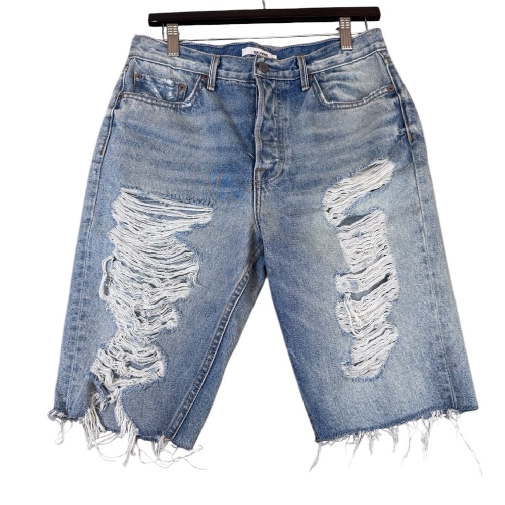 GRLFRND Beverly High Rise Long Bermuda Shorts 100% Cotton Denim
